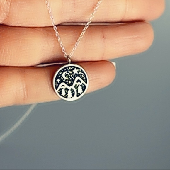 Sterling Silver Starry Night Mountain Pendant - Picture 4 of 10